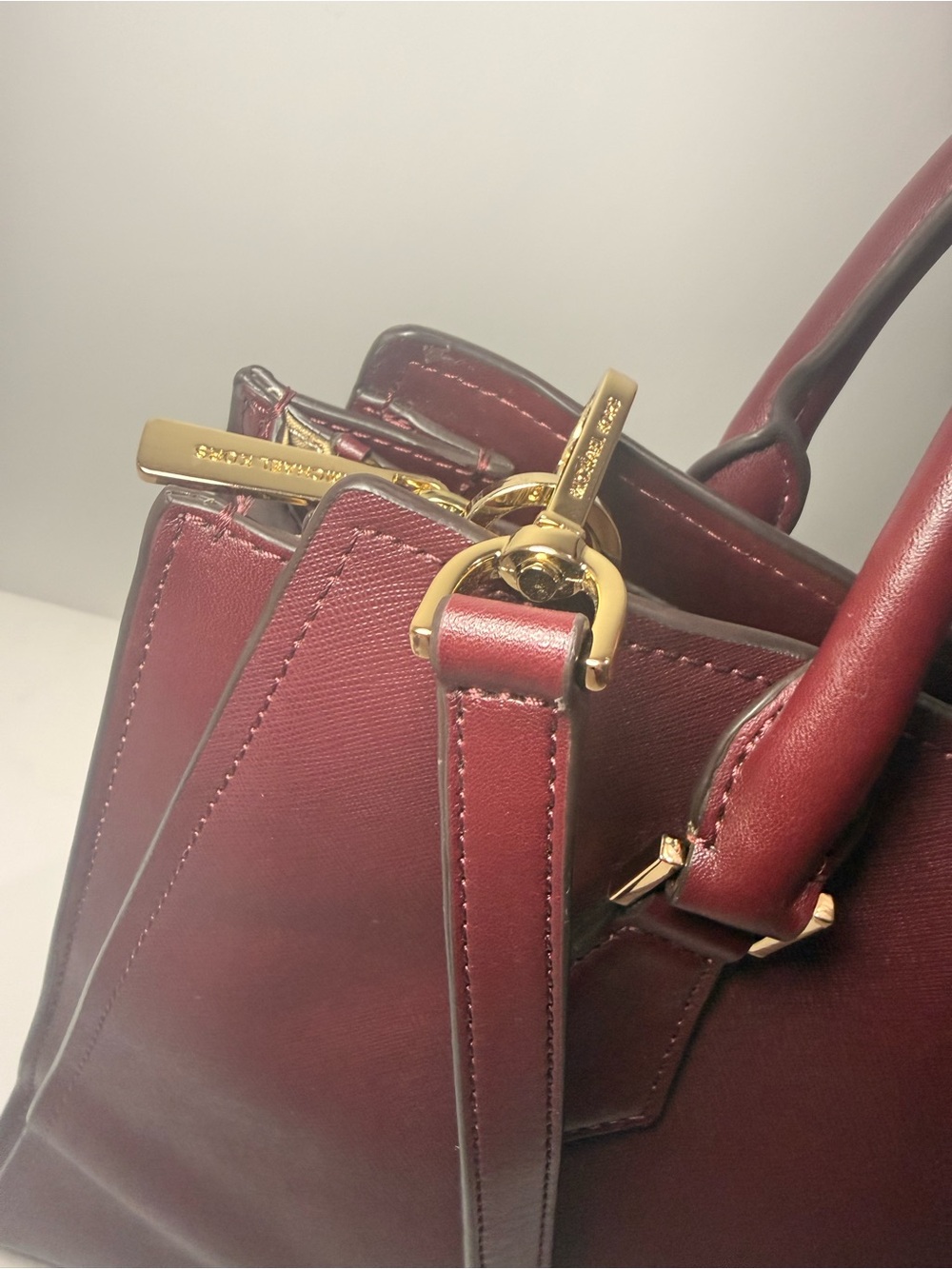 Michael Kors Wine Saffiano Leather Satchel with Gold Hardware - Picture 3 of 13